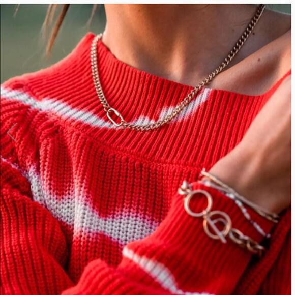 BUCKLE Gilded Intent Knit Sweater Size XS Red White Boho 100% Cotton Holiday XS - Picture 2 of 7